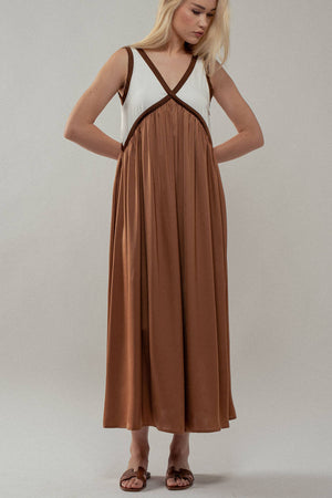 Contrast Piping Empire Waist Dress-Blue Hand Home