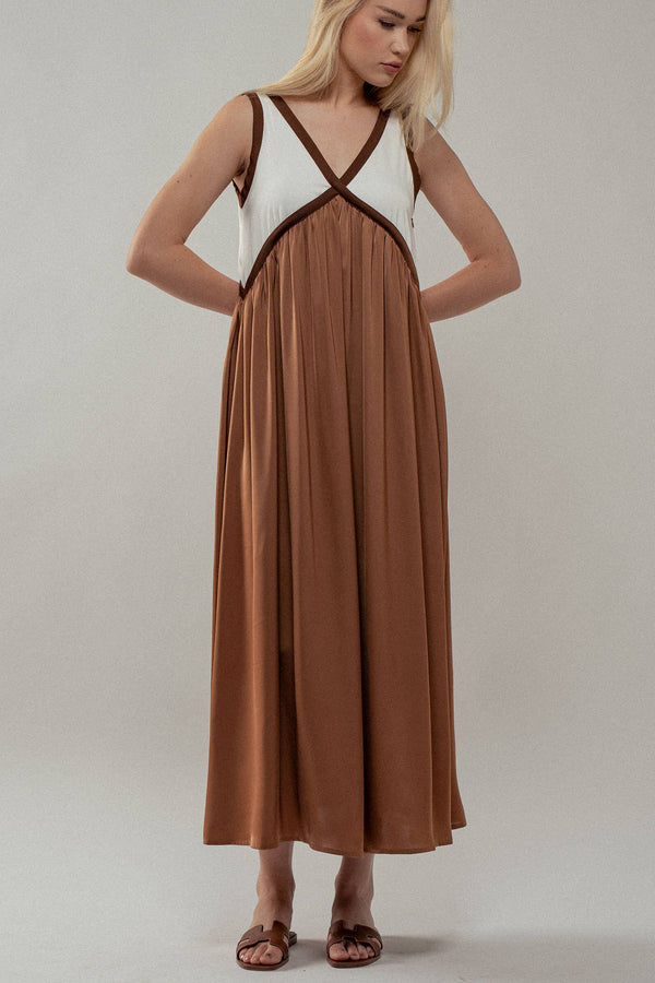 Contrast Piping Empire Waist Dress-Blue Hand Home