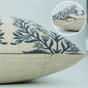 Home Decor Linen Blend Cushion Cover - Vrindavan-Blue Hand Home