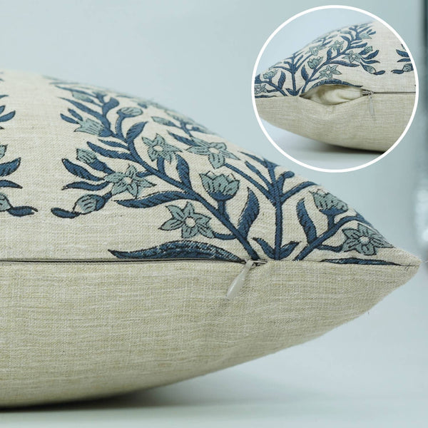 Home Decor Linen Blend Cushion Cover - Vrindavan-Blue Hand Home