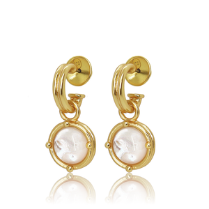 Double-Rim Gem Charm Hoop Earrings - 24K Gold Plated-Blue Hand Home