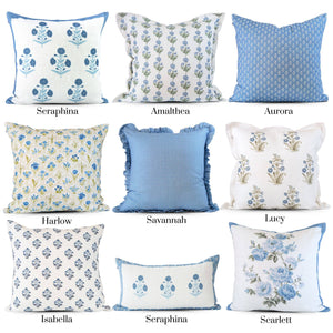 Scarlett Vintage Roses Pillow Cover - Blue, Floral-Blue Hand Home