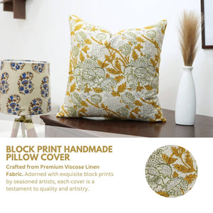 Handmade Block Print Viscose Linen Pillow Cover- Aakash-Blue Hand Home