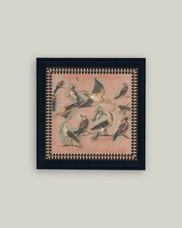 Pink Birds Framed Antique Art-Blue Hand Home