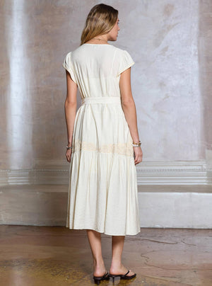 Boho Embroidery Cap Sleeve Midi Dress-Blue Hand Home