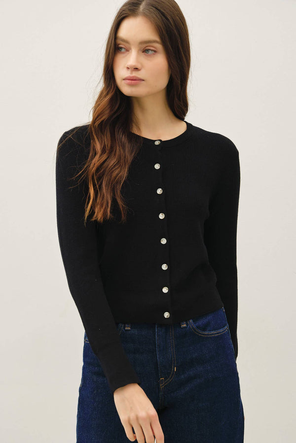 Ribbed Crewneck Cardigan-Blue Hand Home