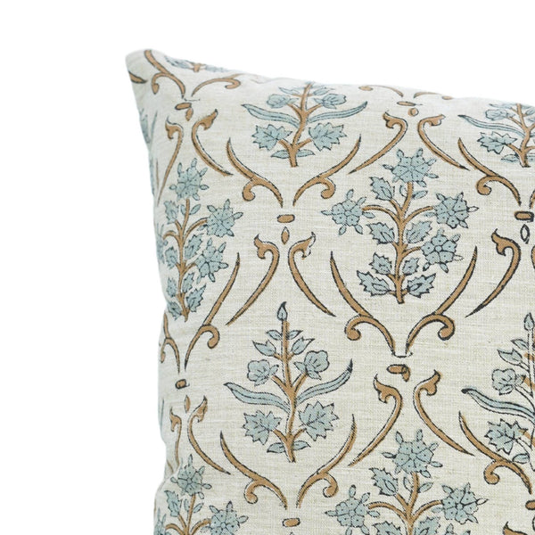 Block Print Handmade Linen Blend Pillow Cover- Vishal Pushp-Blue Hand Home