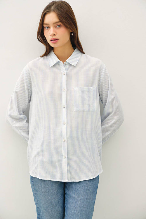 Pinstripe Cotton Button Up W/ Front Chest Pocket