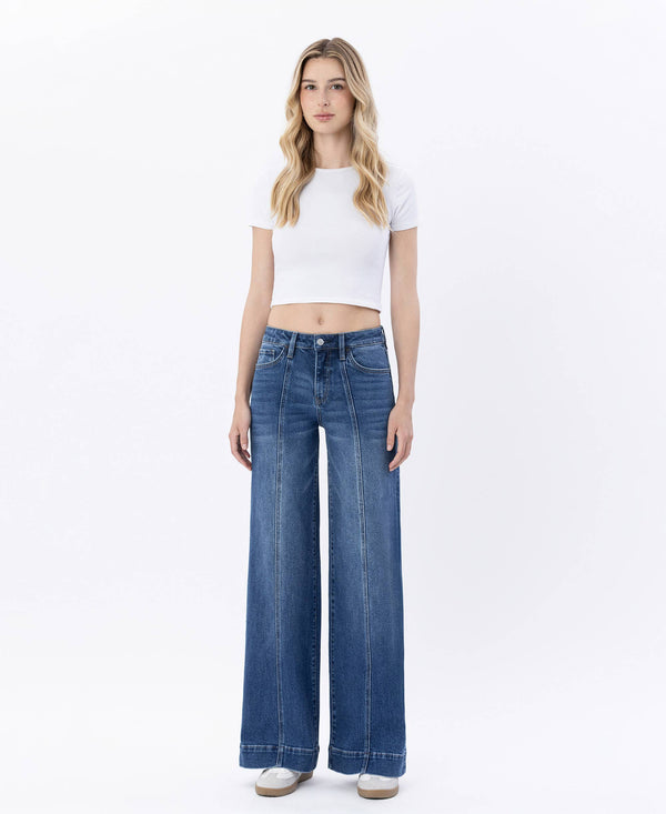 HIGH RISE TROUSER HEM WIDE LEG JEANS LV1753-Blue Hand Home