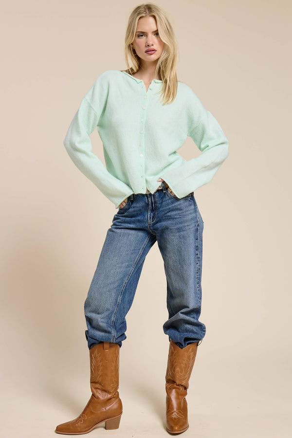 Essential Button Down Cardigan Top-Blue Hand Home