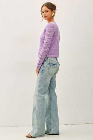 Openwork Knit Scalloped Edge Cardigan-Blue Hand Home