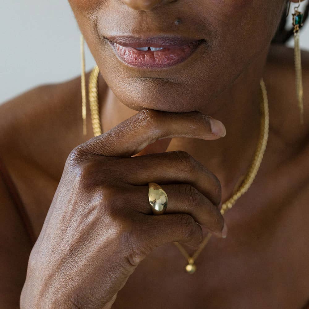 Domed Brass Signet Ring-Blue Hand Home