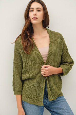 DIAMOND PATTERN DOLMAN 3/4 SLEEVE OPEN CARDIGAN-Blue Hand Home