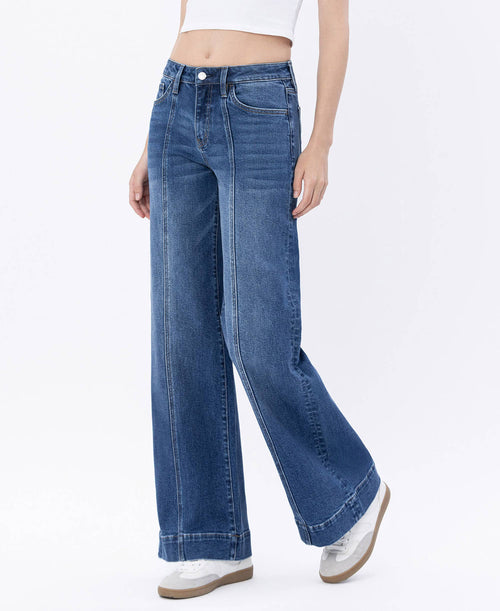 HIGH RISE TROUSER HEM WIDE LEG JEANS LV1753-Blue Hand Home