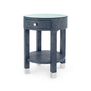 Dakota 1-Drawer Round Side Table with Glass Top, Cream