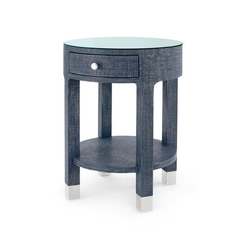 Dakota 1-Drawer Round Side Table with Glass Top, Cream