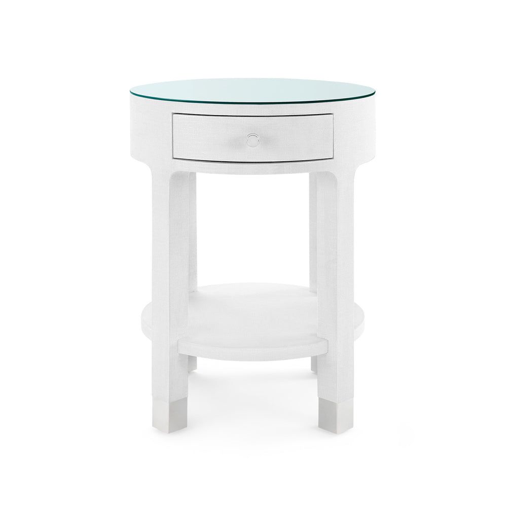 Dakota 1-Drawer Round Side Table with Glass Top, Cream-Blue Hand Home