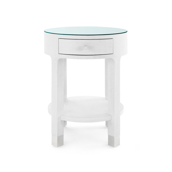 Dakota 1-Drawer Round Side Table with Glass Top, Cream