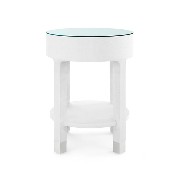 Dakota 1-Drawer Round Side Table with Glass Top, Cream