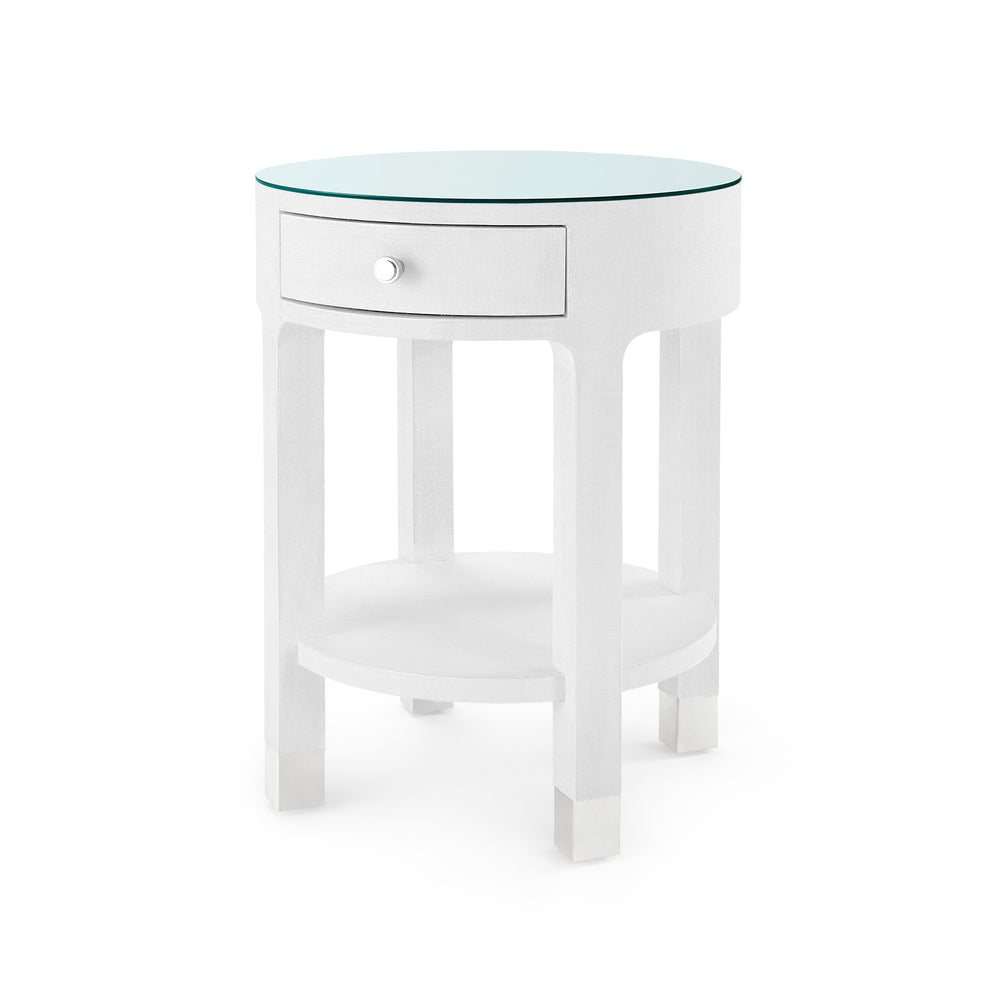 Dakota 1-Drawer Round Side Table with Glass Top, Cream-Blue Hand Home