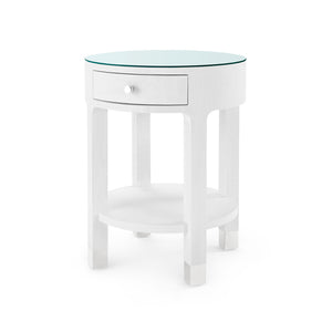 Dakota 1-Drawer Round Side Table with Glass Top, Cream