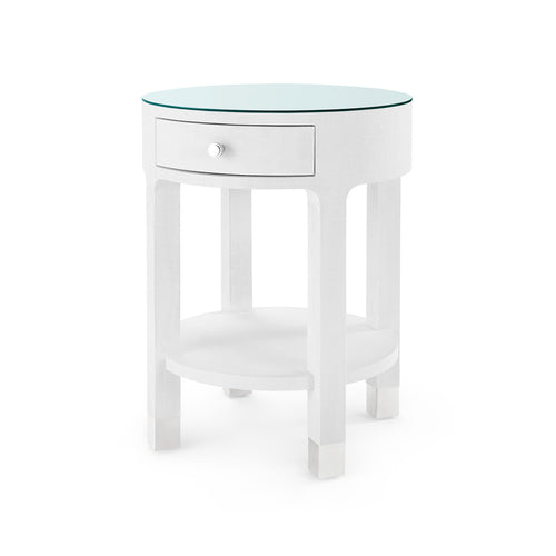 Dakota 1-Drawer Round Side Table with Glass Top, Cream