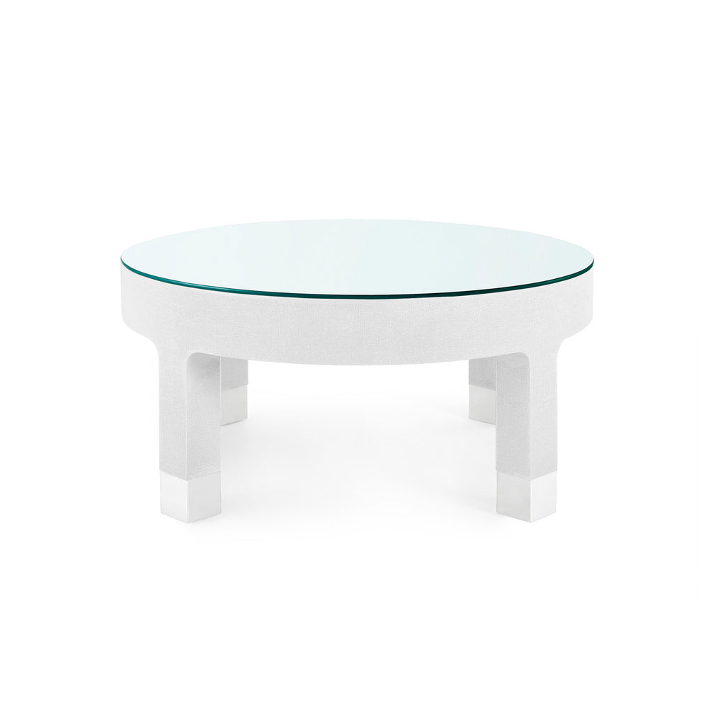 Dakota Round Coffee Table with Glass Top, Cream-Blue Hand Home