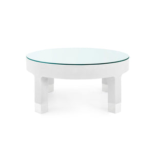 Dakota Round Coffee Table with Glass Top, Cream