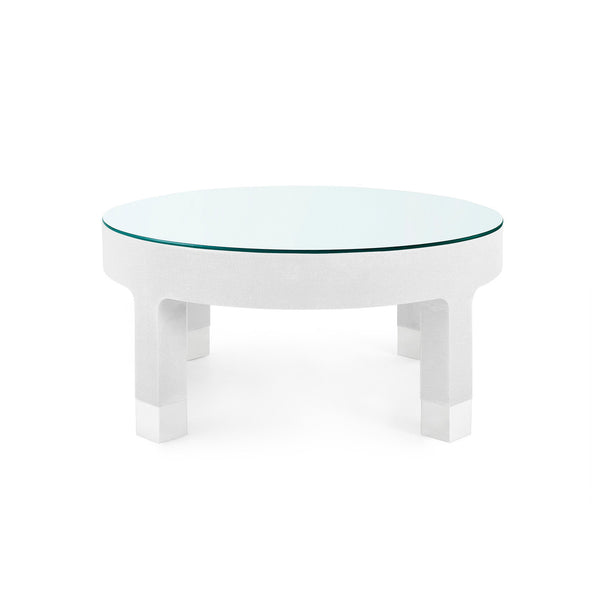 Dakota Round Coffee Table with Glass Top, Cream