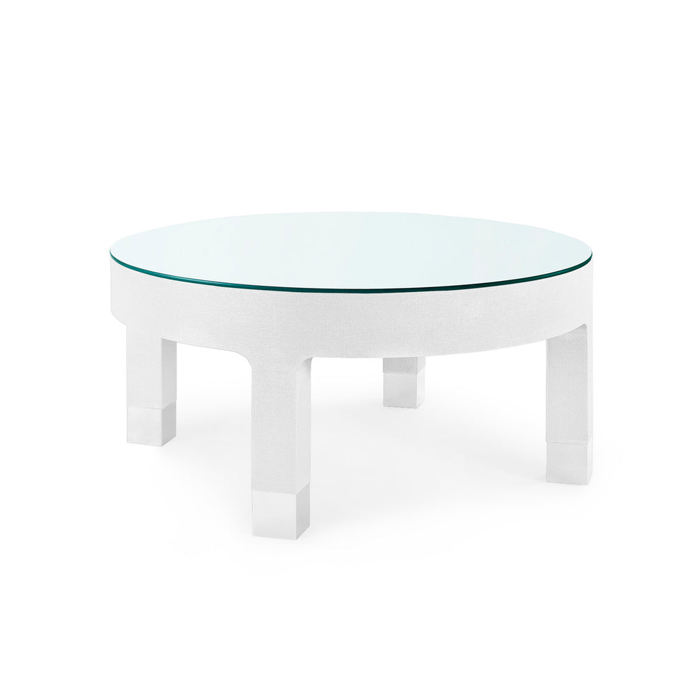 Dakota Round Coffee Table with Glass Top, Cream-Blue Hand Home