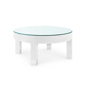 Dakota Round Coffee Table with Glass Top, Cream