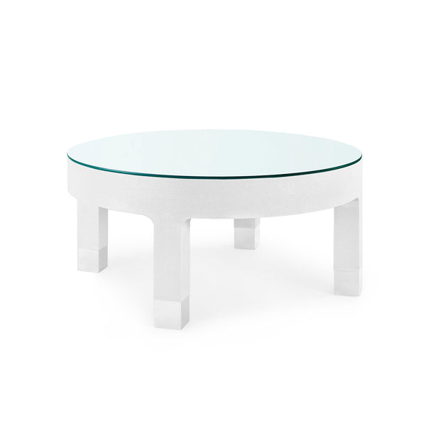 Dakota Round Coffee Table with Glass Top, Cream