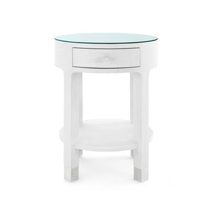 Dakota 1-Drawer Round Side Table with Glass Top, Cream-Blue Hand Home