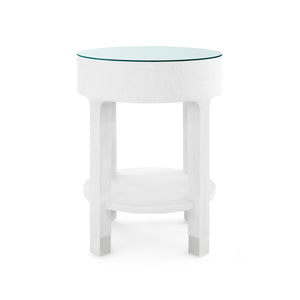Dakota 1-Drawer Round Side Table with Glass Top, Cream-Blue Hand Home