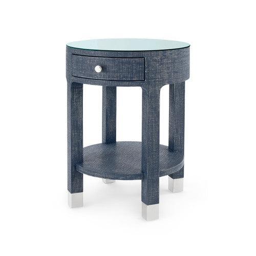 Dakota 1-Drawer Round Side Table with Glass Top, Cream-Blue Hand Home