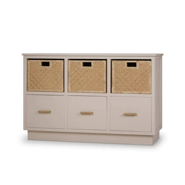 Dakota Storage Unit w/ 3 Drawers & Rattan Baskets-Blue Hand Home