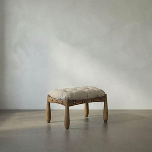Dante Stool | Rustic Teak and Fabric Ottoman-Noir Furniture-Blue Hand Home