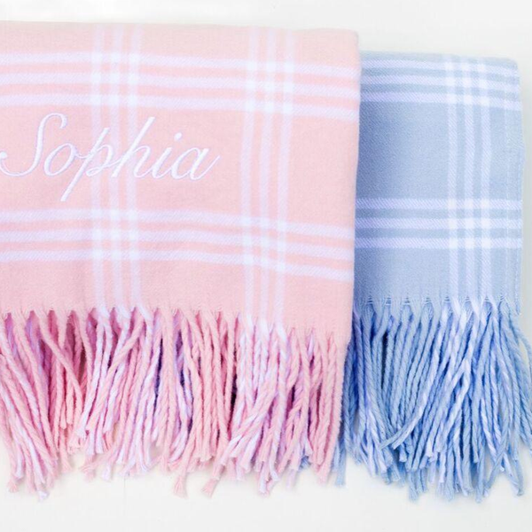 701 - Window Pane Check Flannel With Fringe-Blue Hand Home