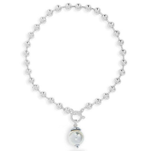 Ball Chain & Pearl Drop Necklace-Blue Hand Home