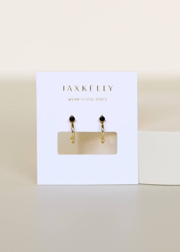 Open Mini Hoop - Black Cz - Gold Earrings