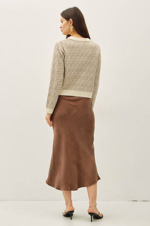 TWEED KNIT CREWNECK CARDIGAN-Blue Hand Home