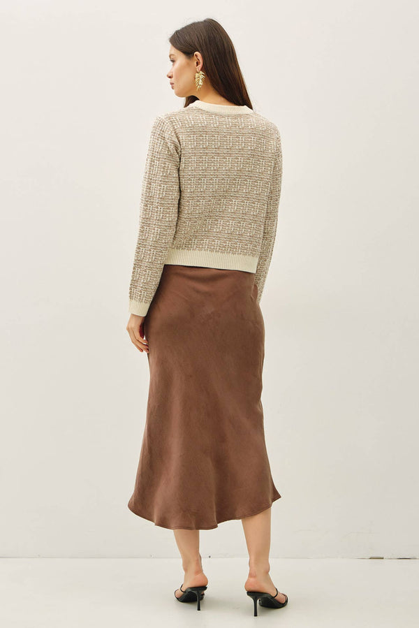 TWEED KNIT CREWNECK CARDIGAN-Blue Hand Home