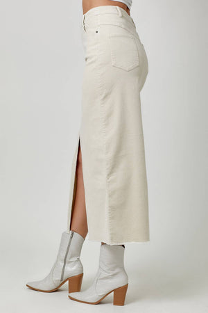 60742 Washed Front Slit Corduroy Skirt-Blue Hand Home