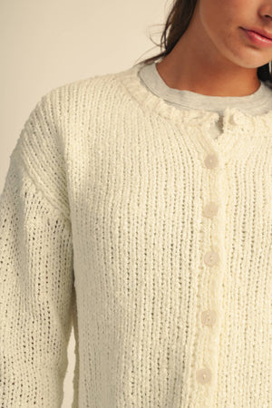 5261ik Textured Button Front Knit Cardigan Sweater