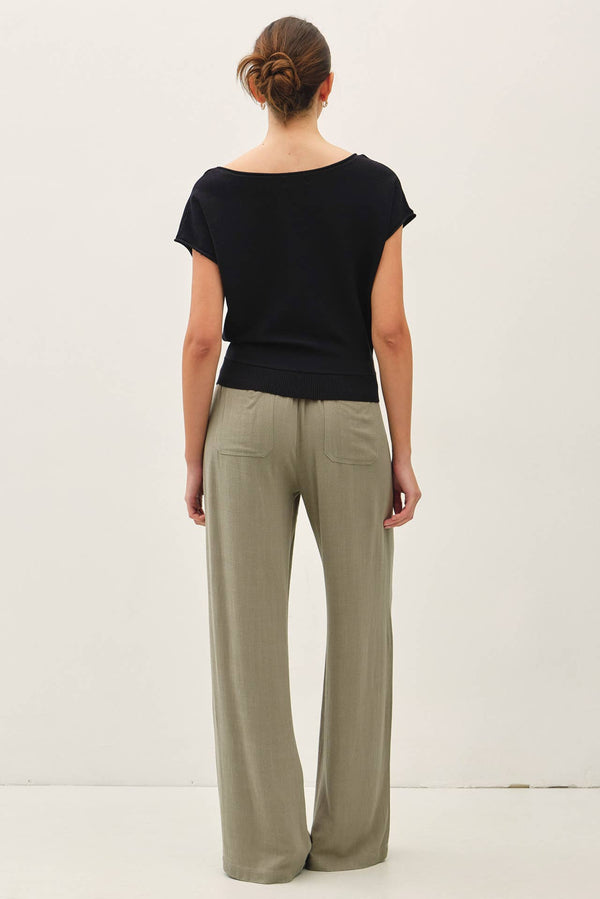 Boat Neck Cap Sleeve Fine Sweater Top