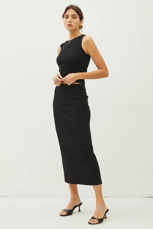 KNITTED HIGH RISE MIDI SKIRT-Blue Hand Home