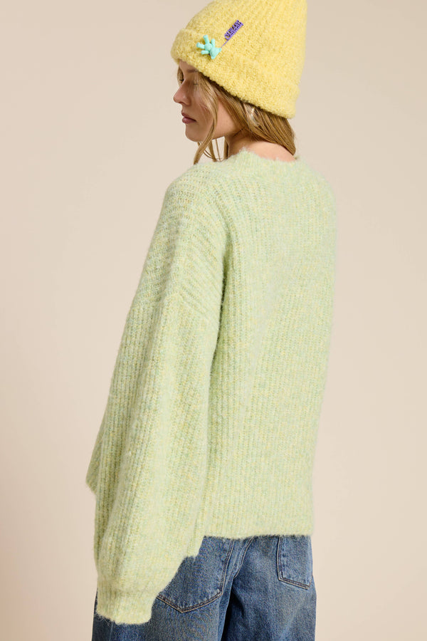 Balloon Sleeve Knit Cardigan-Blue Hand Home