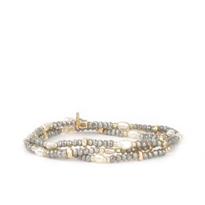 Crystal beaded pearl wrap bracelet-Blue Hand Home