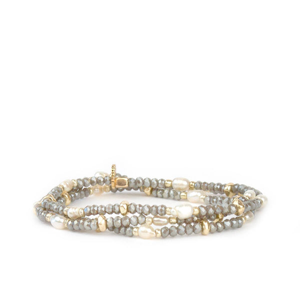 Crystal beaded pearl wrap bracelet-Blue Hand Home