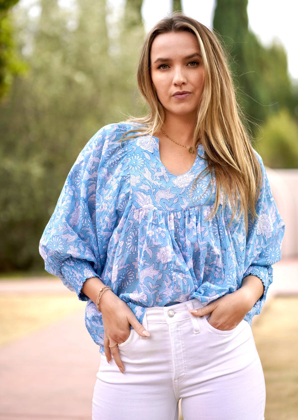 Anjou Top Sky Blue White-Blue Hand Home